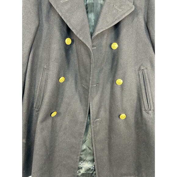 Vintage US Navy Wool Overcoat Pea Coat Black Military USA Sz 38 L - Picture 2 of 9